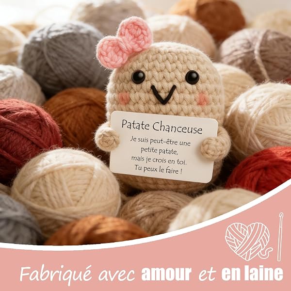 Tixlux Pomme de Terre Positive, Cadeau Patate Optimiste Faite Main avec Petit Câlin Porte-Bonheur, Cadeau Remonter Le Moral, Bon Rétablissement, Cadeaux pour Femme Anniversaire Pâques - 5