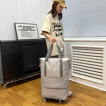 Travel Luggage Bag with Wheels, Expandable Travel Duffel Bag with Wheels for Men Women, Lightweight Wheeled Duffle Bag Weekend Bag Foldable Rolling Duffle Bag - 40x22x32cm