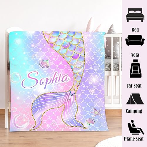 Miniatura 4 de Manta de sirena personalizada con nombre para bebés, niños y niñas, manta de regalo personalizada para niños pequeños, recuerdo de cumpleaños,