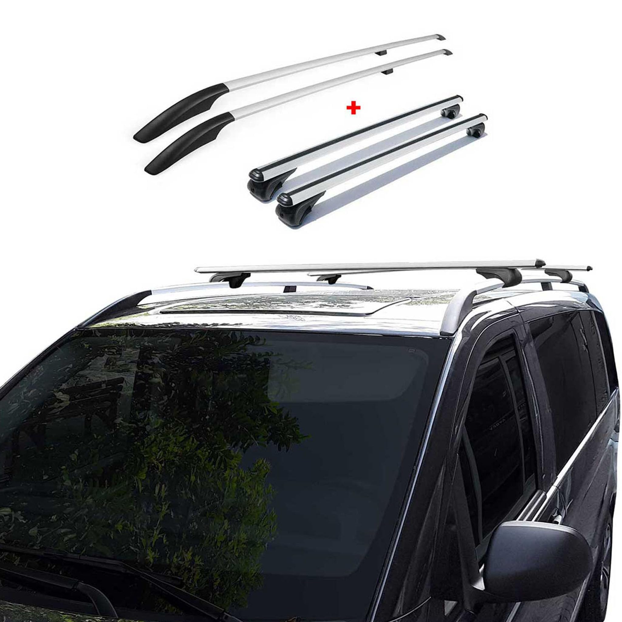 Rail Tetto + Barre Portatutto Set compatibile con VW Caddy 2003-2015 Kurzer Alu Argento 4tlg