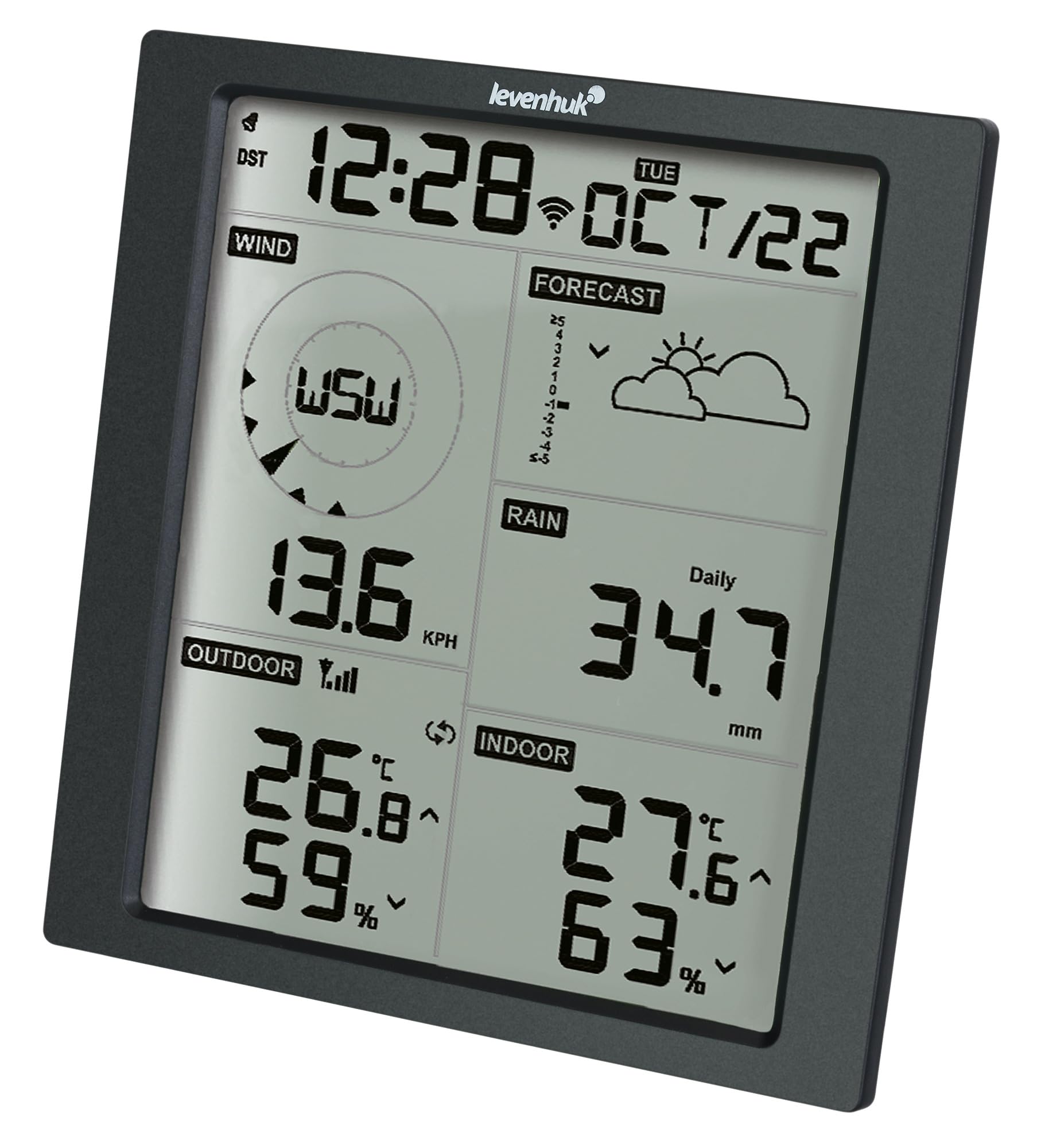 Levenhuk Wezzer PRO LP310 Estación Meteorológica Digital con Reloj, Calendario, Termómetro, Barómetro, Higrómetro, Anemómetro, Pluviómetro, Punto de Rocío, Índice de Calor y Wifi
