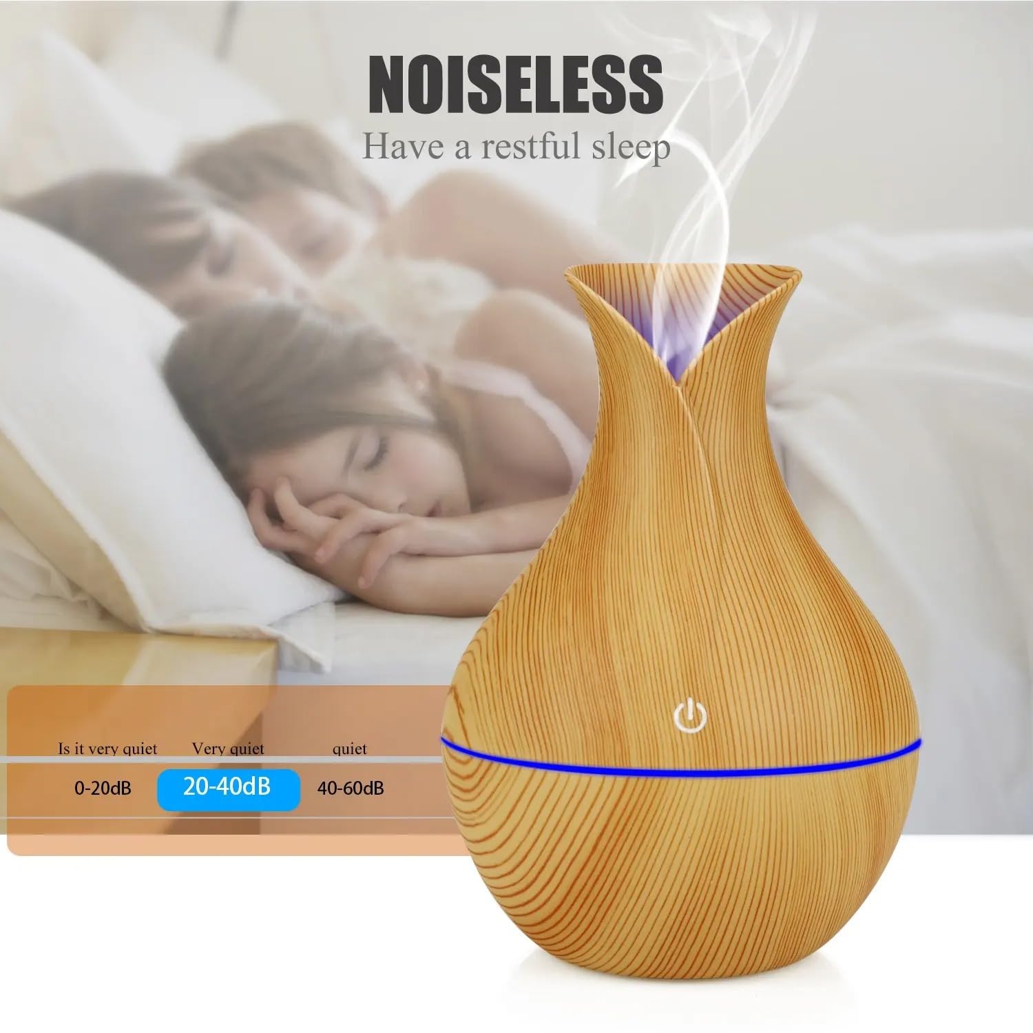 mobigon Wood Cool Mist Ultrasonic Humidifier for Room Moisture, Aroma Diffuser for Home, 200ml Essential Oil Diffuser with 7 Colorful Night Light, Auto Shut-Off, Home, Office, car (E.Light Brown)