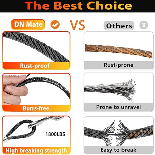 Miniatura 3 de Steel DN Mate Cuerda de alambre negra de 400 pies y 18 pulgadas, cable de acero inoxidable de grado marino T316L para sistema de barandilla de cable