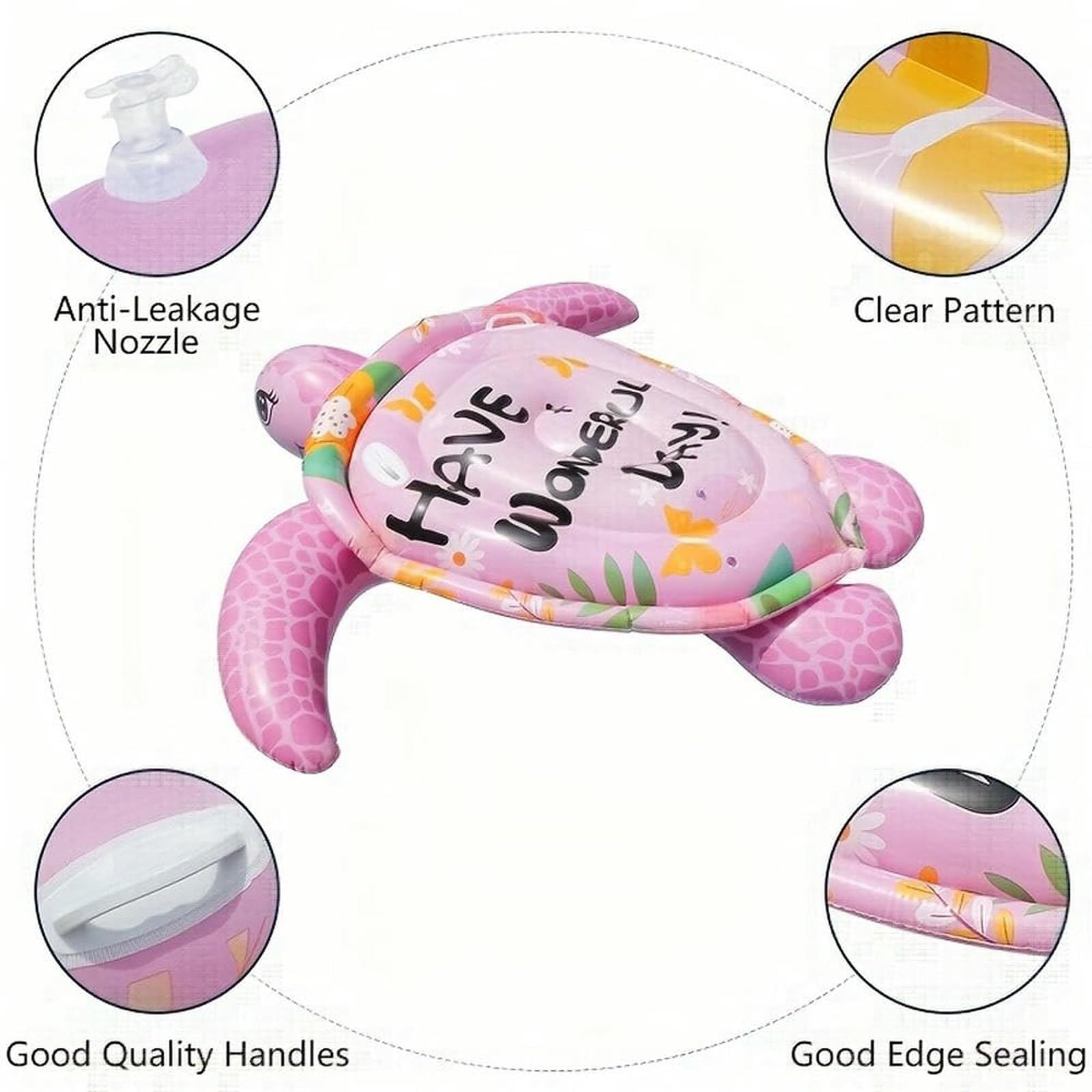 Bouées Gonflables piscin Matériau PVC 175 × 175 cm Résistant Flottant Hamac Gonflable avec Un Motif de Tortue Rose avec accoudoirs Flexible et Portable pour Fêtes,Été,Plage,Aquatique