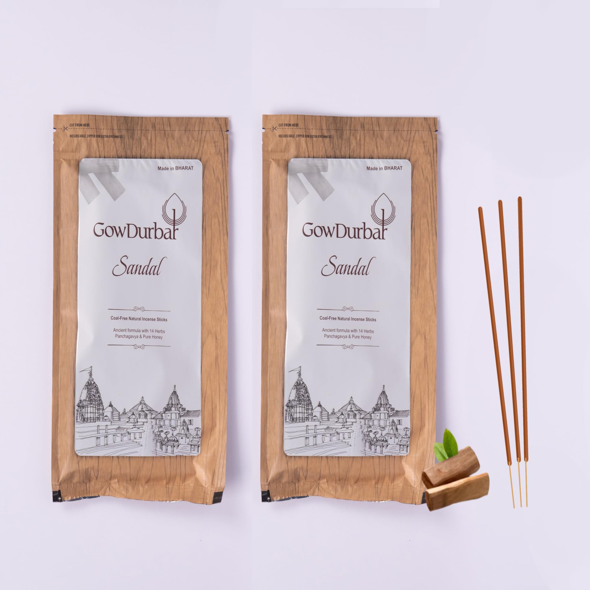 Gowdurbar Zipper Incense Sticks – 150g [Pack of 2] Sandal Oil Fragrance | 100% Natural | Ancient Formula for a Pure & Pleasant Environment-image-26