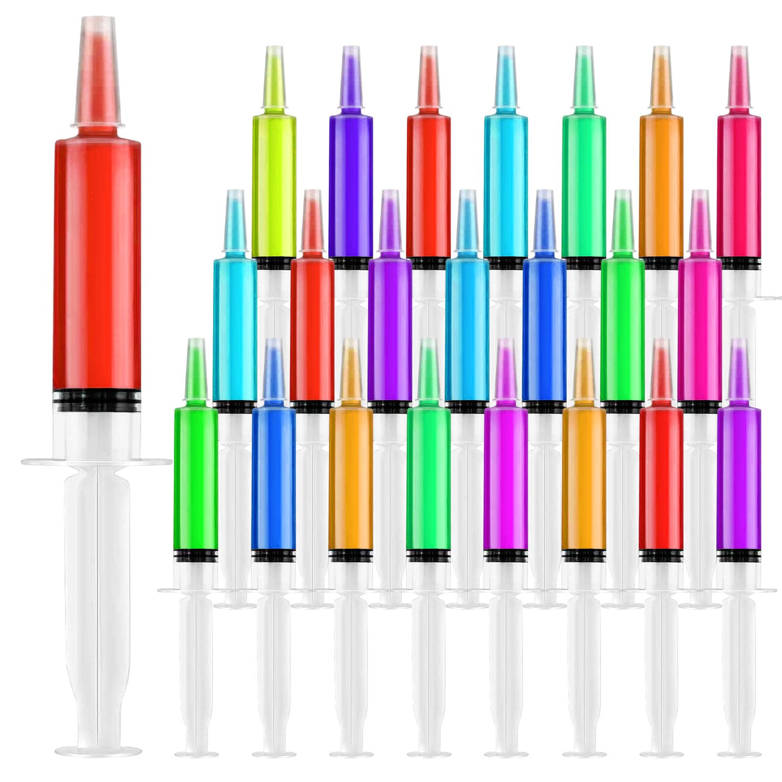 Strzykawki do galaretki, 100 sztuk, 20 ml, z nakrętką, bez BPA, zmywalne, trwałe, imprezowe, na Halloween, Święto Dziękczynienia, Boże Narodzenie, 100 szt