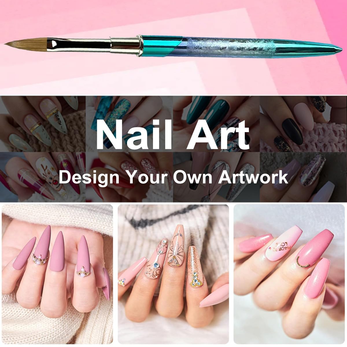 Kolinsky Nail Art Brush Acrílico con pelo de visón 100% virgen y mango de aluminio, pincel de gel profesional para aplicar Acrylic Beauty