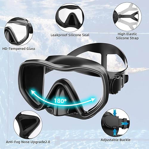 Miniatura 2 de Snorkeling Gear for Adults, Dry Snorkel Set 180 Panoramic Wide View Anti-Fog Scuba Diving Mask, Professional Snorkel Gear for Free Breathing,