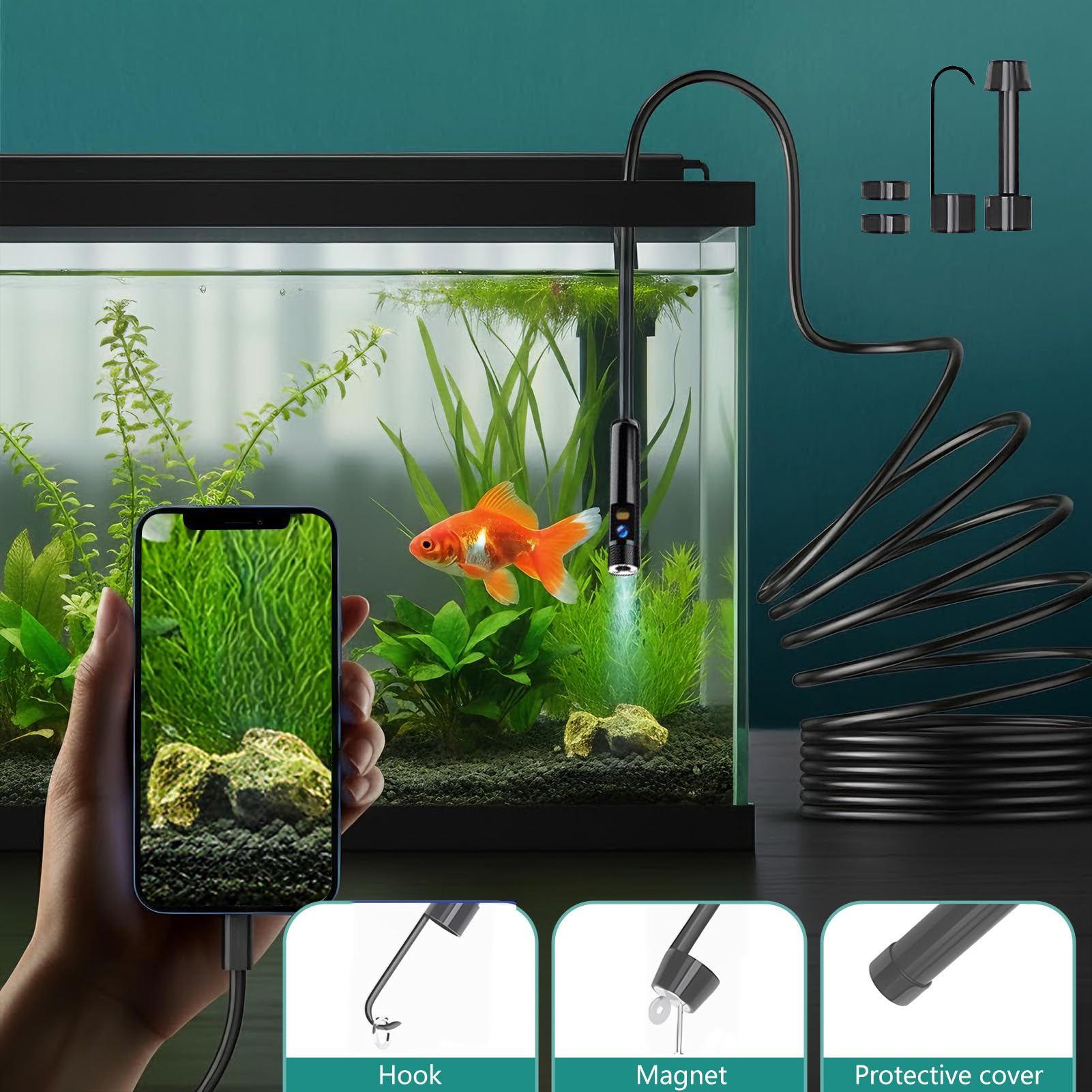 Endoscopio per Smartphone, Doppia Lente Endoscopio Industriale (3-in-1) - 1920P HD,Impermeabile IP67 con 8+1 LED,Cavo Semi-Rigido 5m,Funziona con Smartphone Android e iOS, iPad