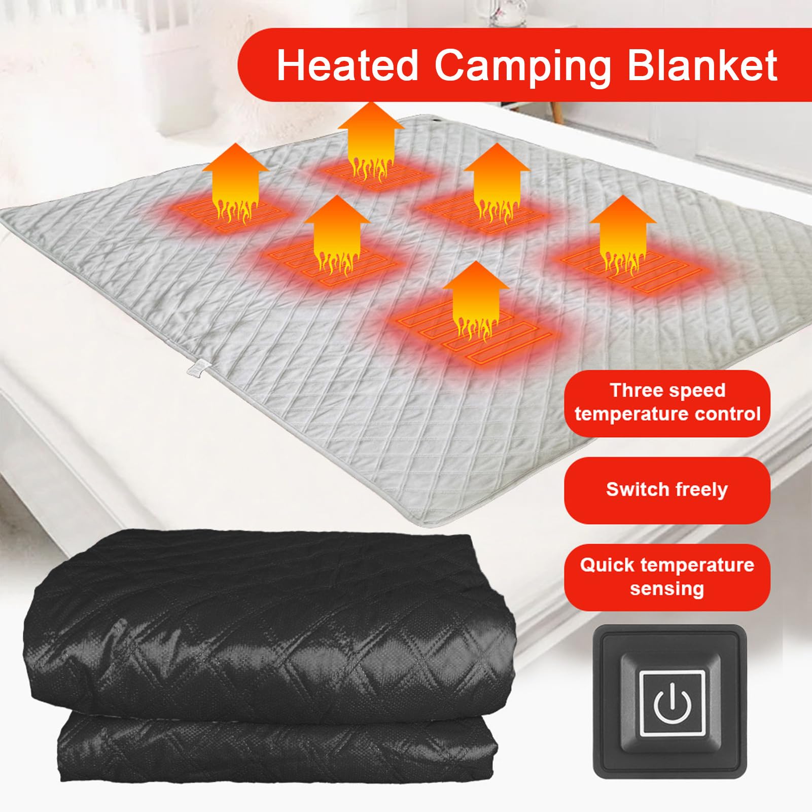 Coperta Riscaldata Portatile Tappetino in Pile Leggero e Confortevole per Picnic in Campeggio, Materassino da Campeggio Riscaldato (150 cm*72 cm)
