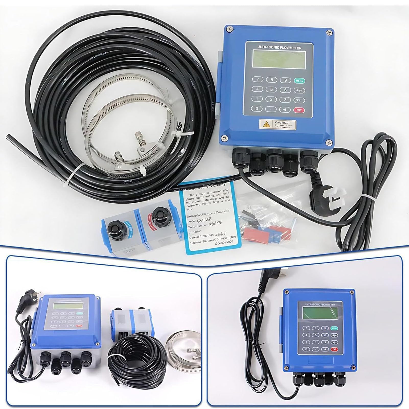 Medidor de flujo ultrasónico con pantalla LCD y sensor externo para medición de flujo de líquidos