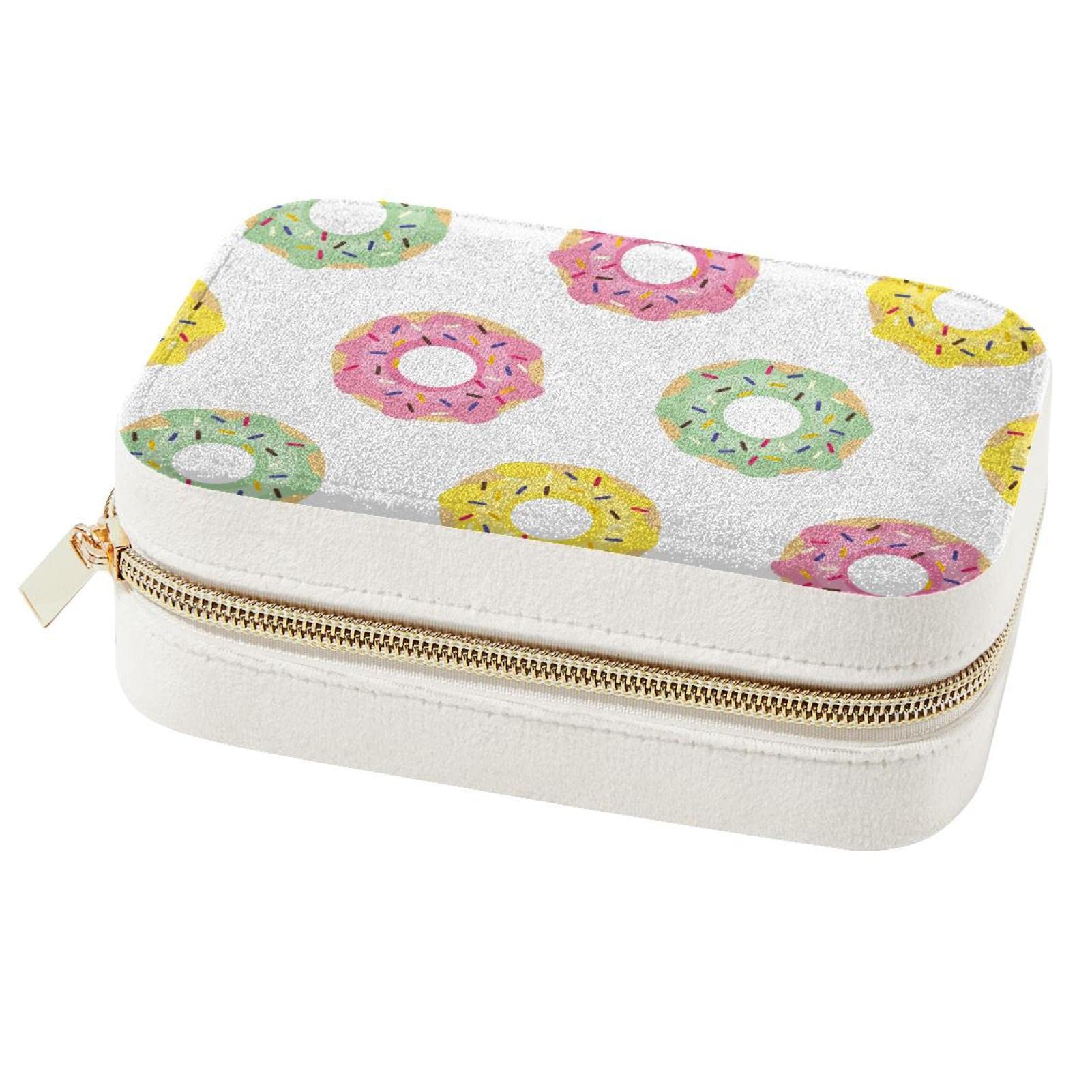 Boîte à bijoux portable motif donut rose pour vos voyages et déplacements quotidiens