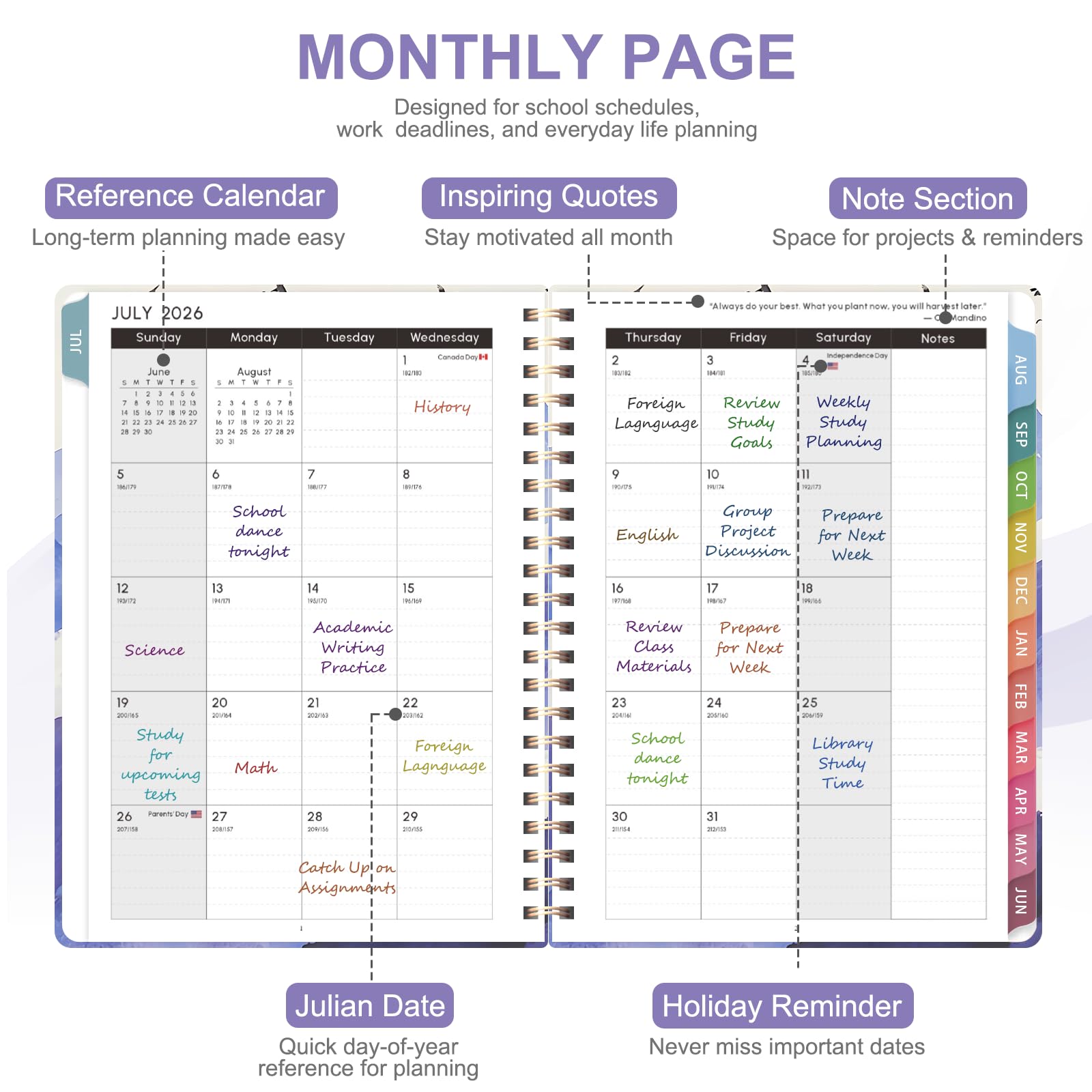Planner 2026-2027, calendario accademico settimanale e mensile, da luglio 2026 a giugno 2027, agenda giornaliera per ufficio e scuola, formato lettera (21,9 x 27,9 cm)