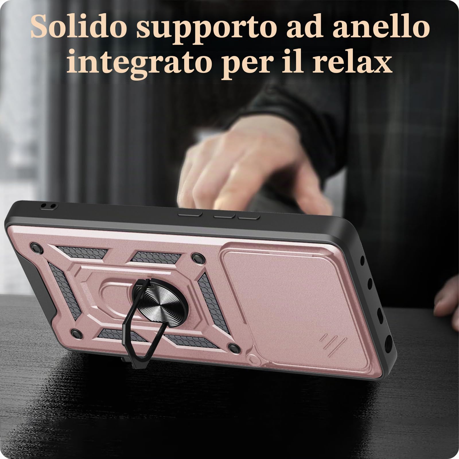 Custodia Antiurto Per Motorola Edge 60 Pro 5G Con Scorrevole Per Fotocamera E Anello Rotante 360° – Supporto Magnetico Incluso