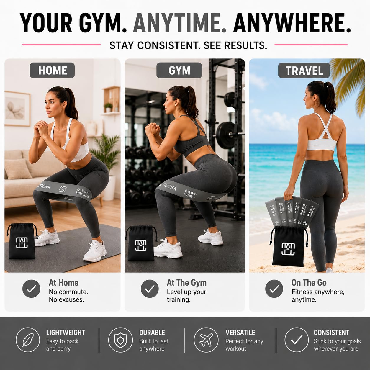 GOCHA Gadgets, 5 fasce elastiche di resistenza, per fitness, con diversi livelli di forza, per allenamento, palestra, yoga, esercizi