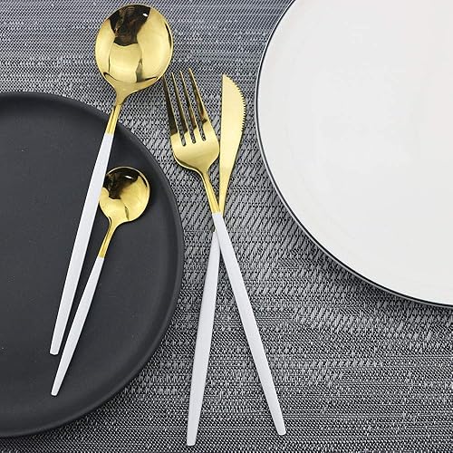 Miniatura 5 de JASHII Juego de cubiertos de acero inoxidable, 8 piezas de cubiertos 18/10, incluyendo tenedor, cucharas, cuchillo, vajilla de servicio para 2