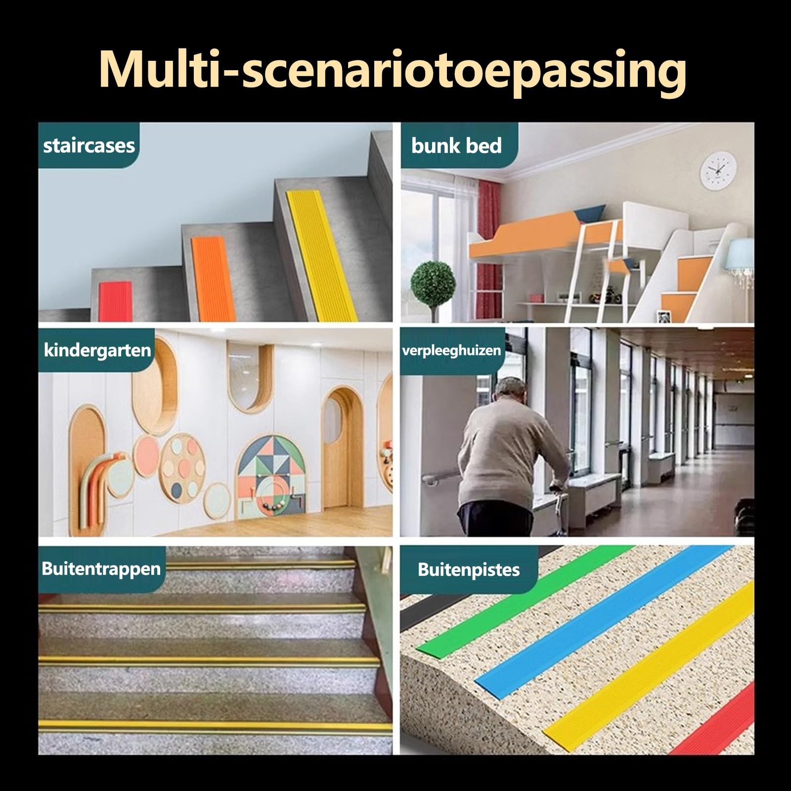 Borde De Escalera De Goma De PVC, Tira De Vinilo Autoadhesiva Antideslizante Para Escalera, Perfil De Borde De Escalera, Para Peldaños De Interior Y Exterior, Con Bandas Antideslizantes(Yellow,3cm/1.2