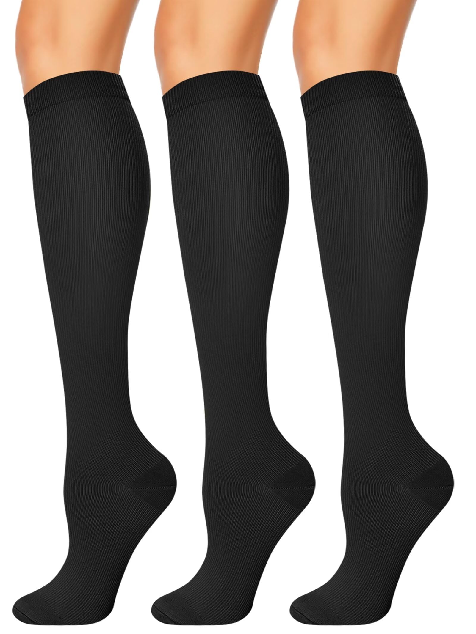 NANNBAKE 3 Pairs Compression Socks for Women & Men 15-20 mmHg,Best Support for Cycling Athletic Hiking Running
