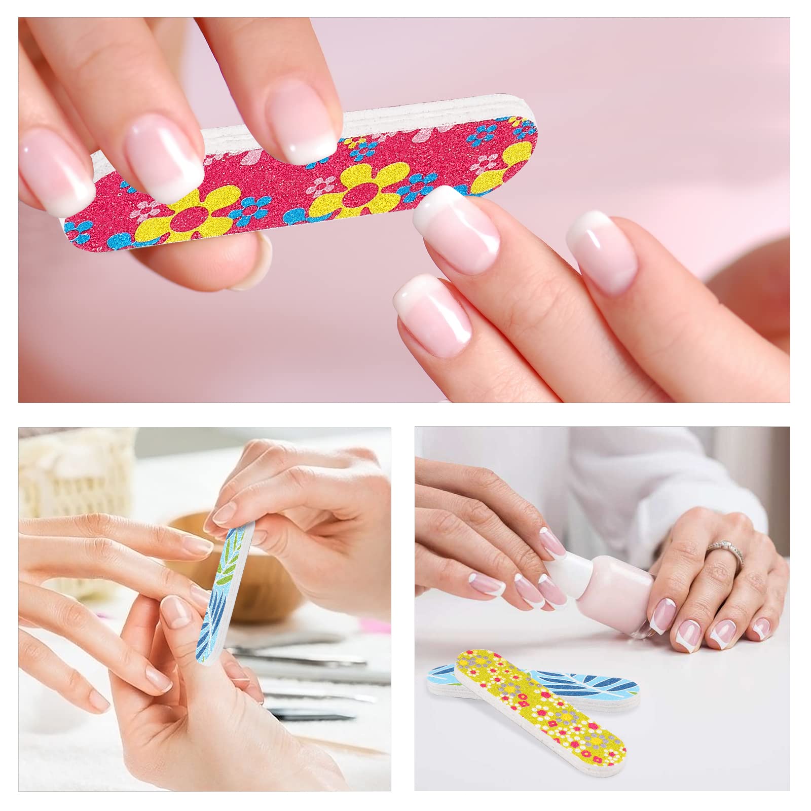 JSRQT 100 sztuk pilników do paznokci, mini zestaw do paznokci, dwustronne zestaw do manicure, pilniki do paznokci żelowych do domu i salonu, jednorazowe