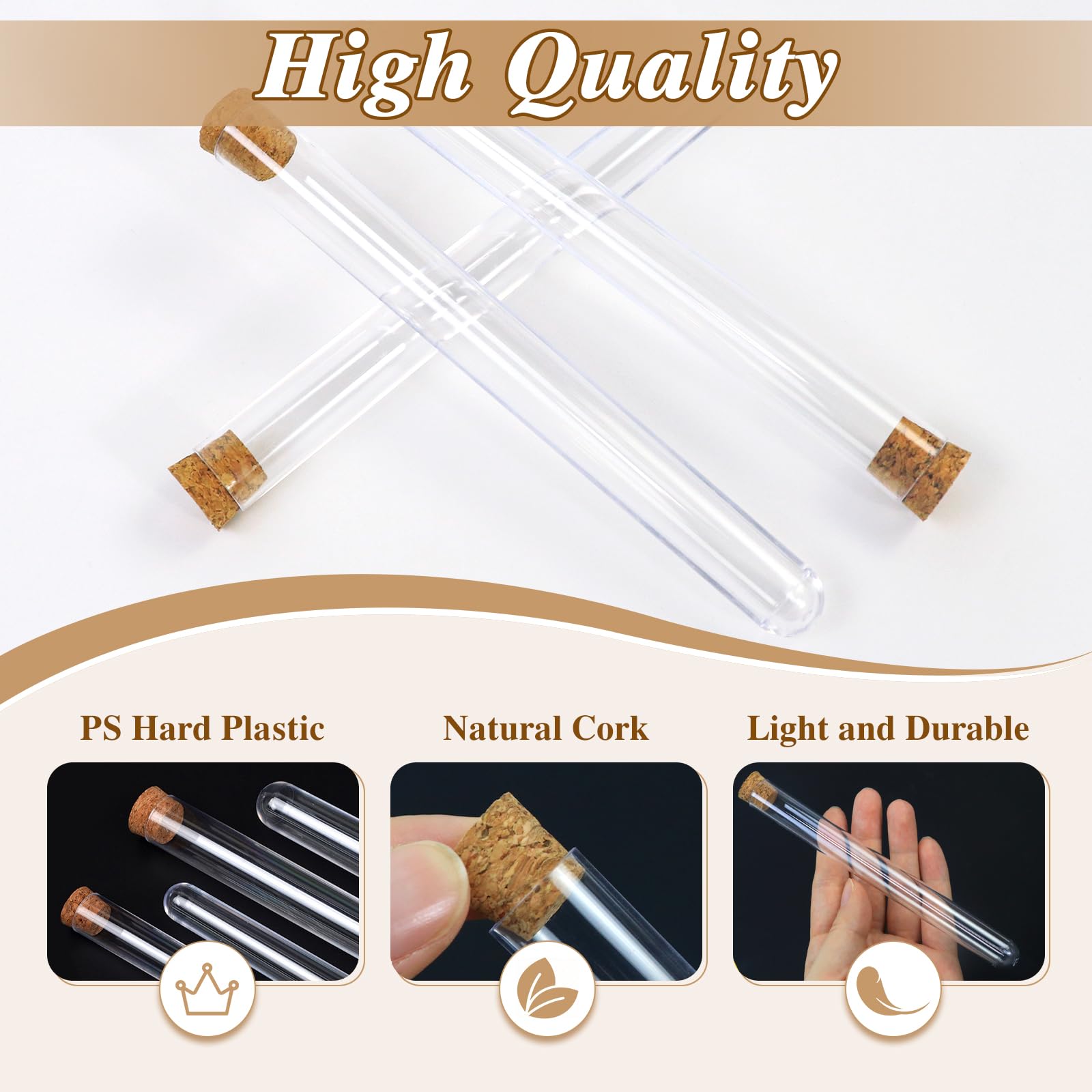 15 Provette Con Tappo In Sughero - Plastica Trasparente, 16x150mm, Per DIY, Esperimenti E Decorazioni