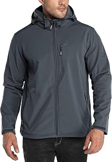 Men's Waterproof Jackets Fleece Lining Softshell Jacket - Multi Pockets Outdoor Windproof Coat With Detachable Hood for Spring Fal Winter