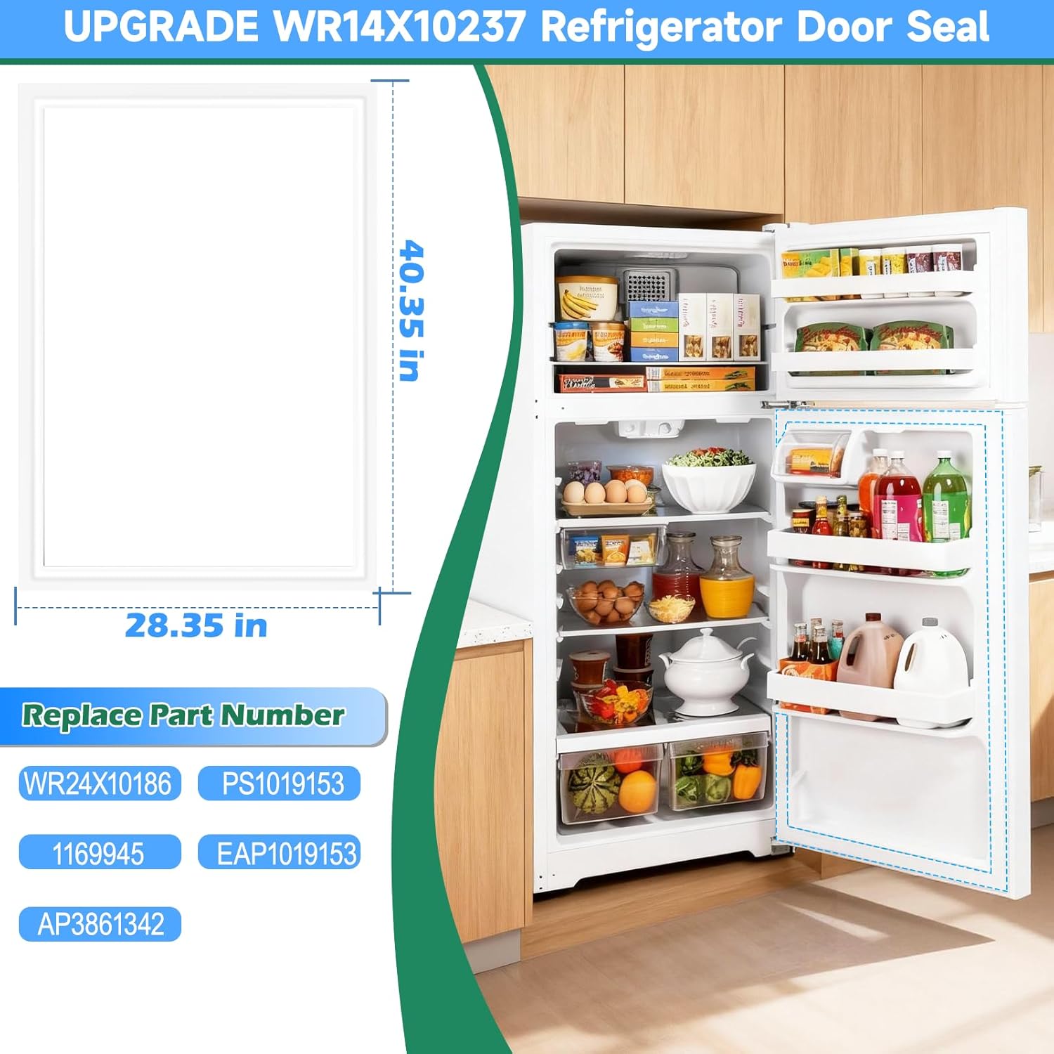 UPGRADED WR24X10186 Refrigerator Door Gasket Replacement Compatible with GE Refrigerator Parts, Replaces AP3861342 PS1019153 EAP1019153 1169945 Hotpoint Top-Mount Refrigerator Door Seal (White)