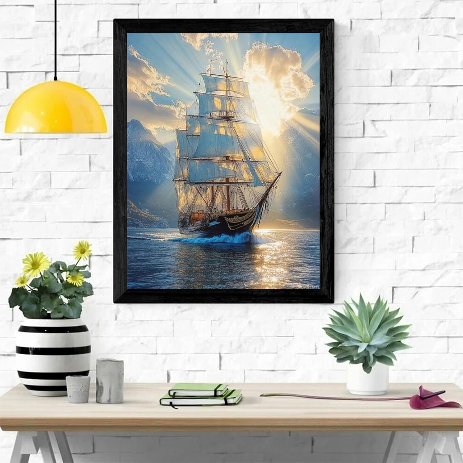 PUAGEMTI Diamond Painting Kits for Adults, 5D DIY Tall Sailing Ship Modern Diamond Art Kits for Beginners Round Full Drill Diamond Paintings Gem Art Craft for Home Wall Decor Gift 12x16 Inch