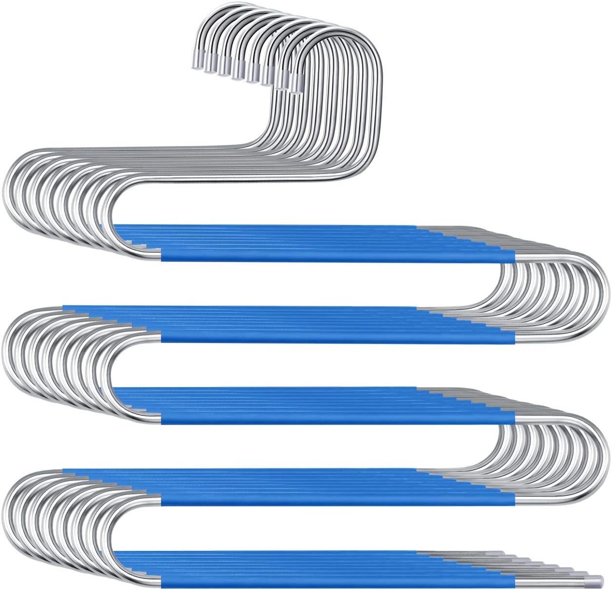 8 Pack Pants Hangers S-Shaped, Stainless Steel Pant Hangers 5 Layers Hangers Closet Space Saver for Jeans Scarf Tie Clothes