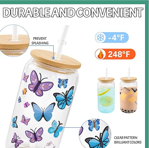 Miniatura 10 de Joyclub Paquete de 12 vasos de vidrio de sublimación en blanco con tapa de bambú, latas de cerveza de vidrio esmerilado de 16 onzas, tarro Mason