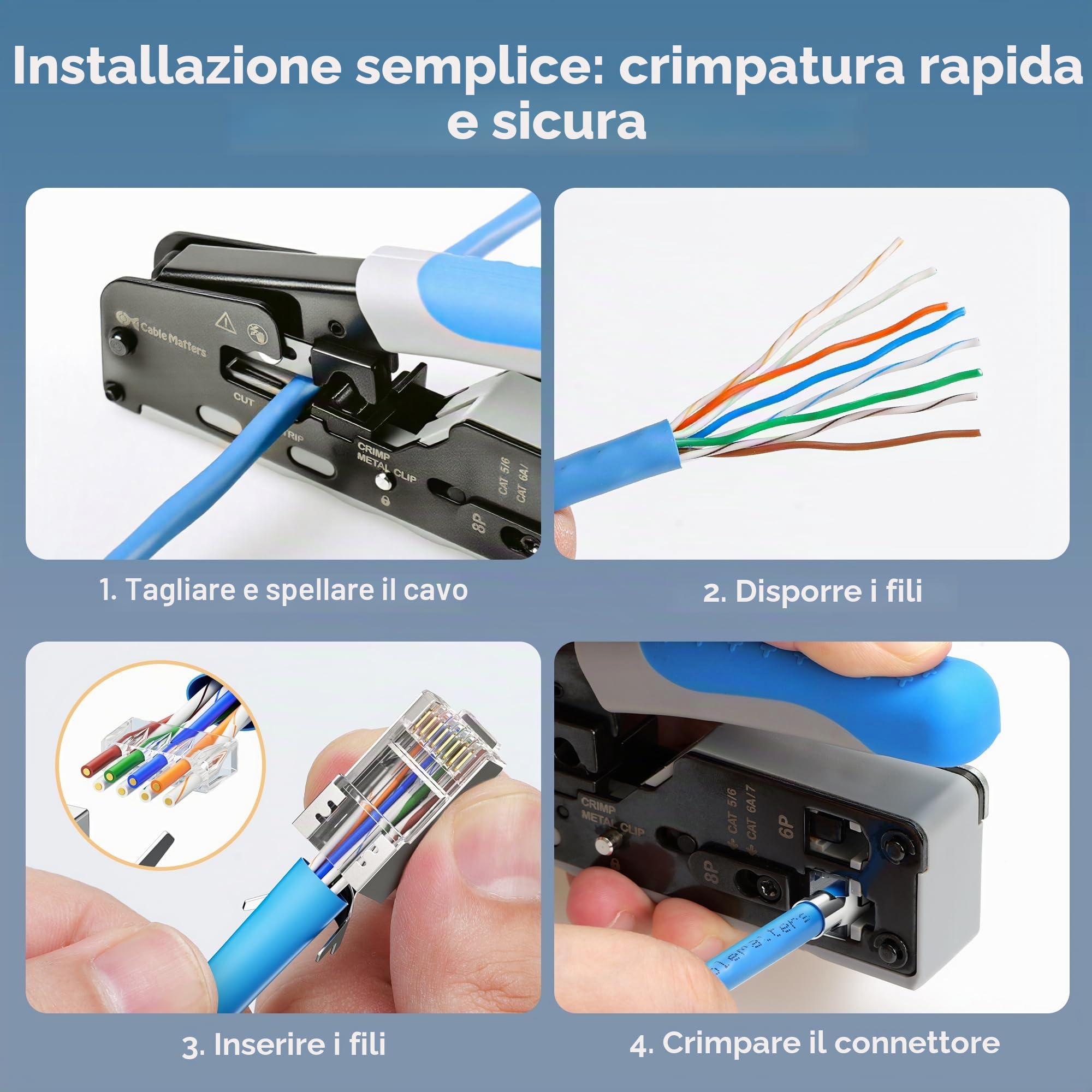 Cable Matters 50-Pack Cat6A RJ45 Spine Modulari Schermate con Stivali Antistrappo/Connettori RJ45 Schermati Cat 6A