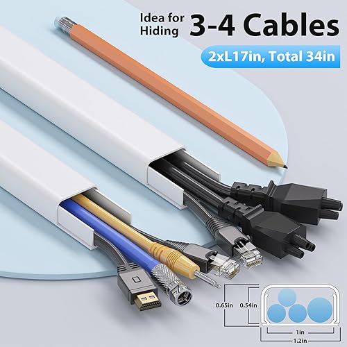 Miniatura 2 de Ocultadores de alambre grandes de 34 pulgadas (2 x 17 pulgadas de largo) para TV en la pared para 3-4 cables, ocultador de cable de TV para TV