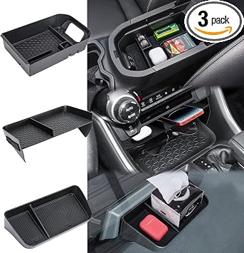 3PCS Center Console Organizer Tray and Armrest Storage Box Compatible with Toyota RAV4 2019-2022 2023 2024 2025 Dash Storage Tray Interior Accessories-Not for New 10.5 Multimedia Display