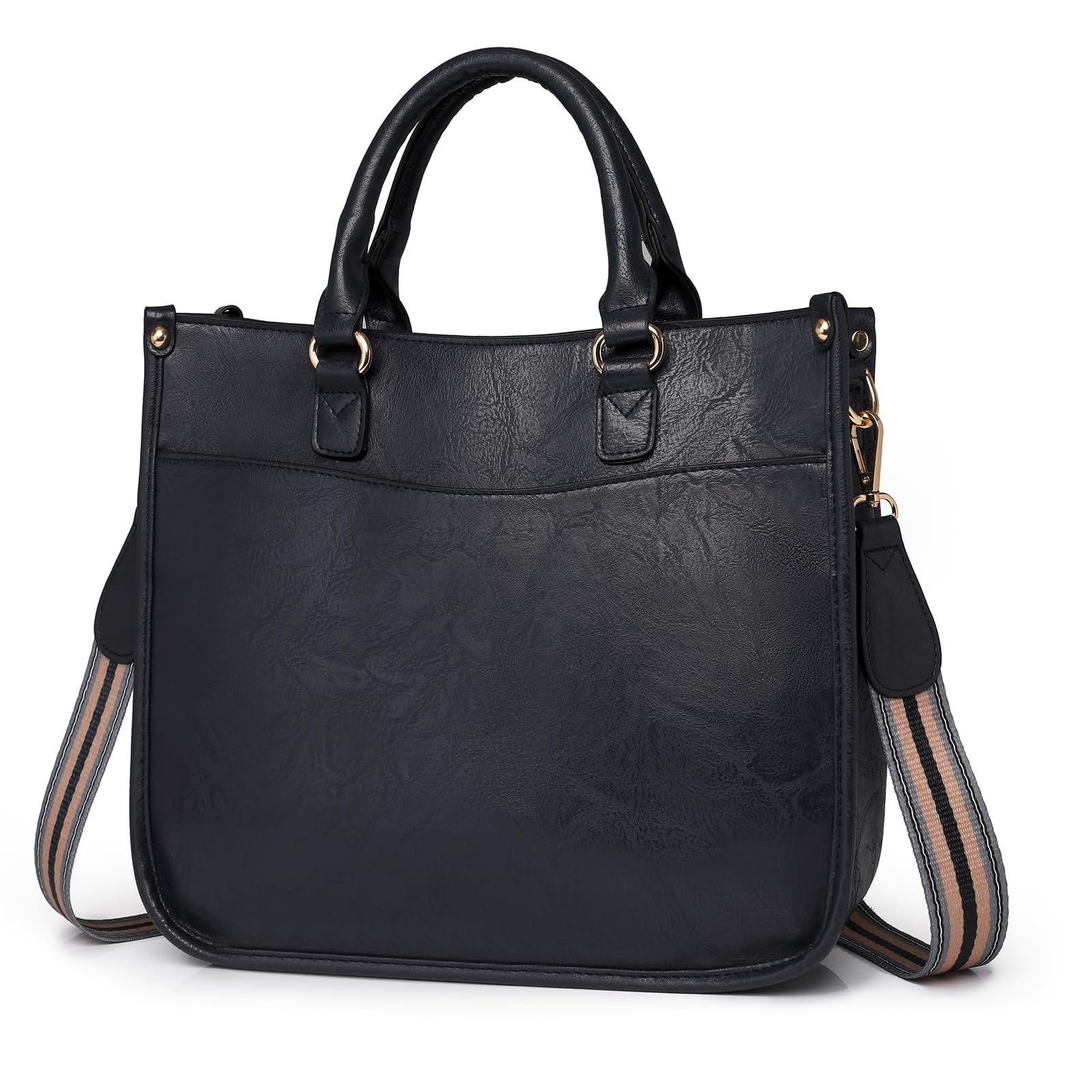 Bolso de mano vintage de piel sintética para mujer, bolso de hombro con asa superior multidirección, correa ancha desmontable, cierre de cremallera, bolsa cruzada de gran capacidad para el