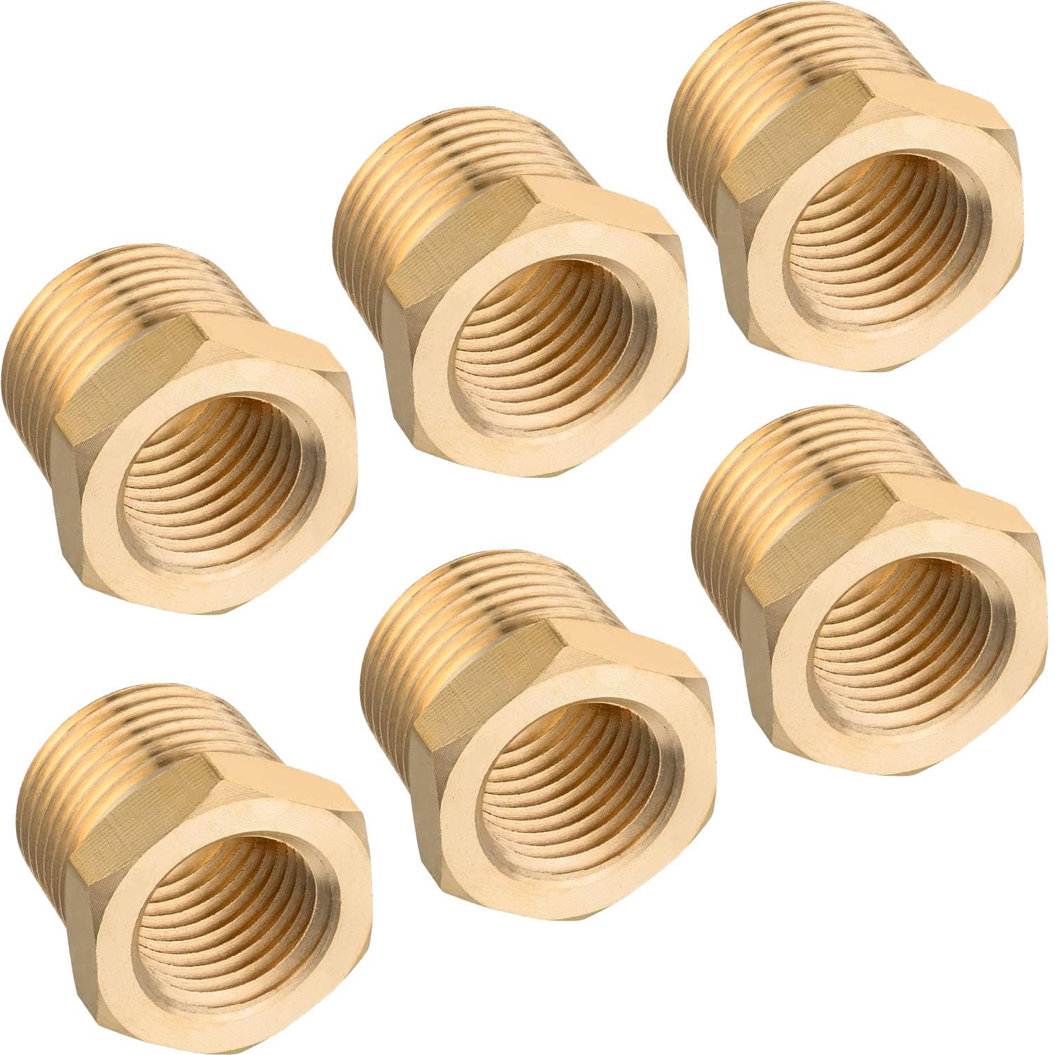 Buje hexagonal reductor de latón NPT macho 1/4 a hembra 1/8 para tuberías pack de 6