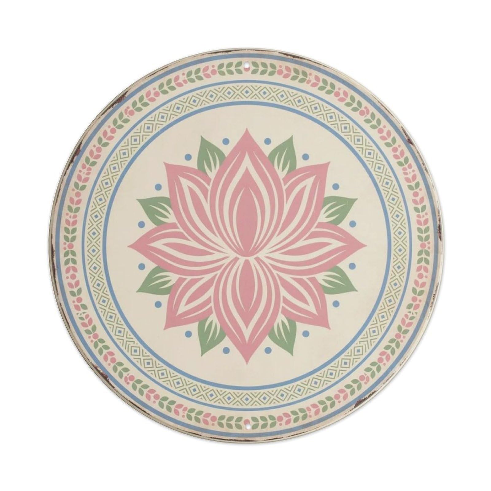 Boho Floral Geometric Round Metal Tin Sign Plaque