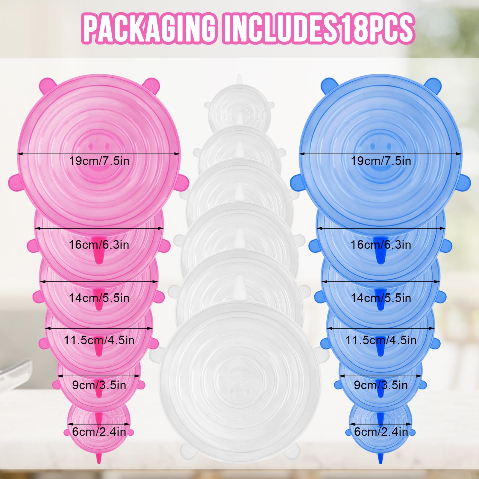 Set 12 Coperchi Elasticizzati In Silicone Per Alimenti - 6 Misure (6,6 - 21,1 Cm) - Riutilizzabili, Adatti A Microonde E Lavastoviglie