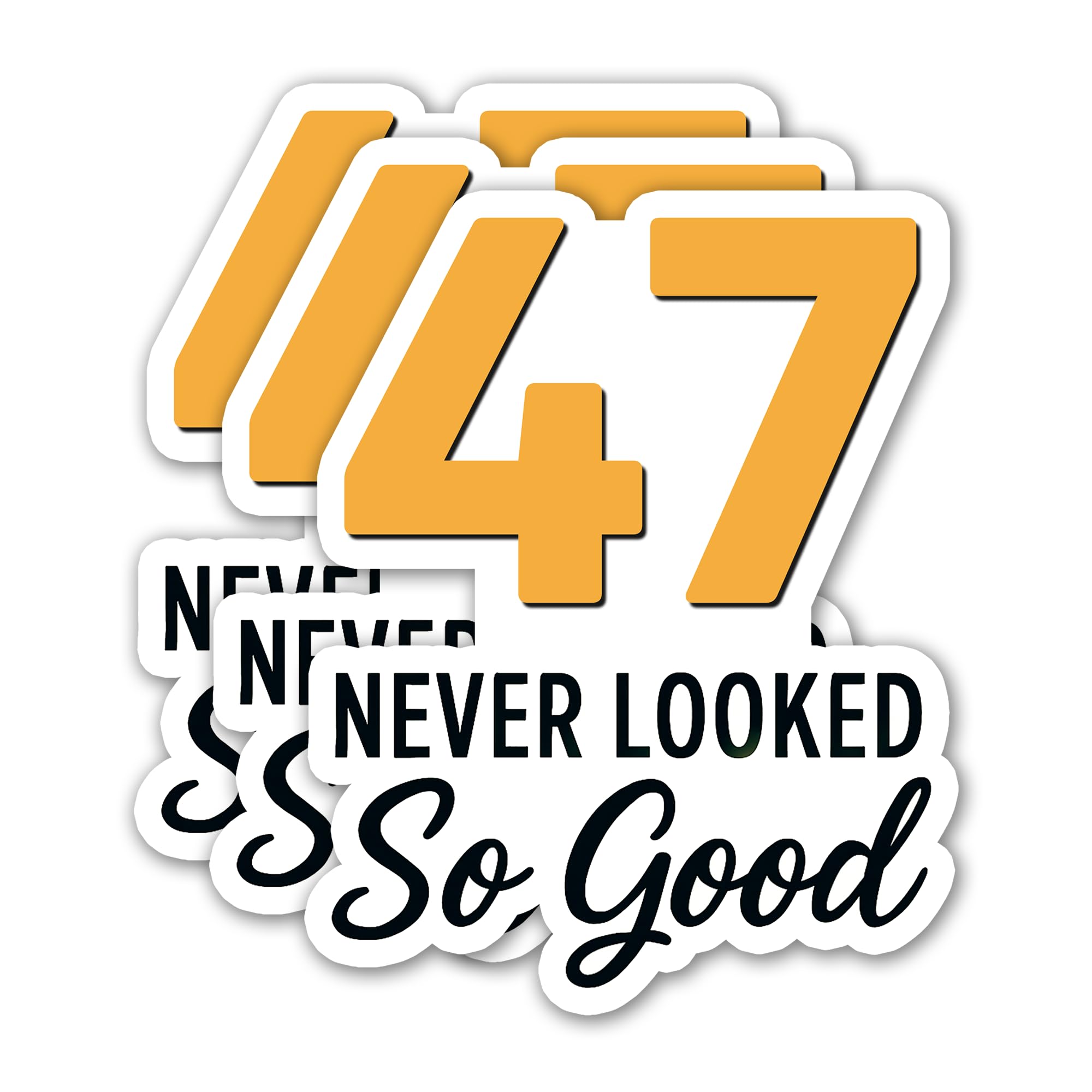 Photo 1 of (3PCS) 47 Never Looked So Good Sticker – Happy 47 th Birthday, Waterproof Vinyl Decals for Party Decor, Scrapbooking, Water Bottles, Laptops, Size 3" x 2.5"