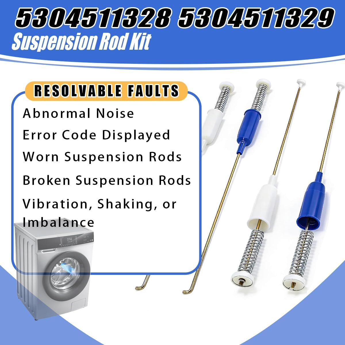 5304511328 5304511329 Suspension Rod Kit Compatible with Frigidaire Washer Suspension Rods FFTW4120SW FFTW4120SW1 Replacement for 5304511328 5304511329 AP6261615 PS12176453 EAP12176453 4584271