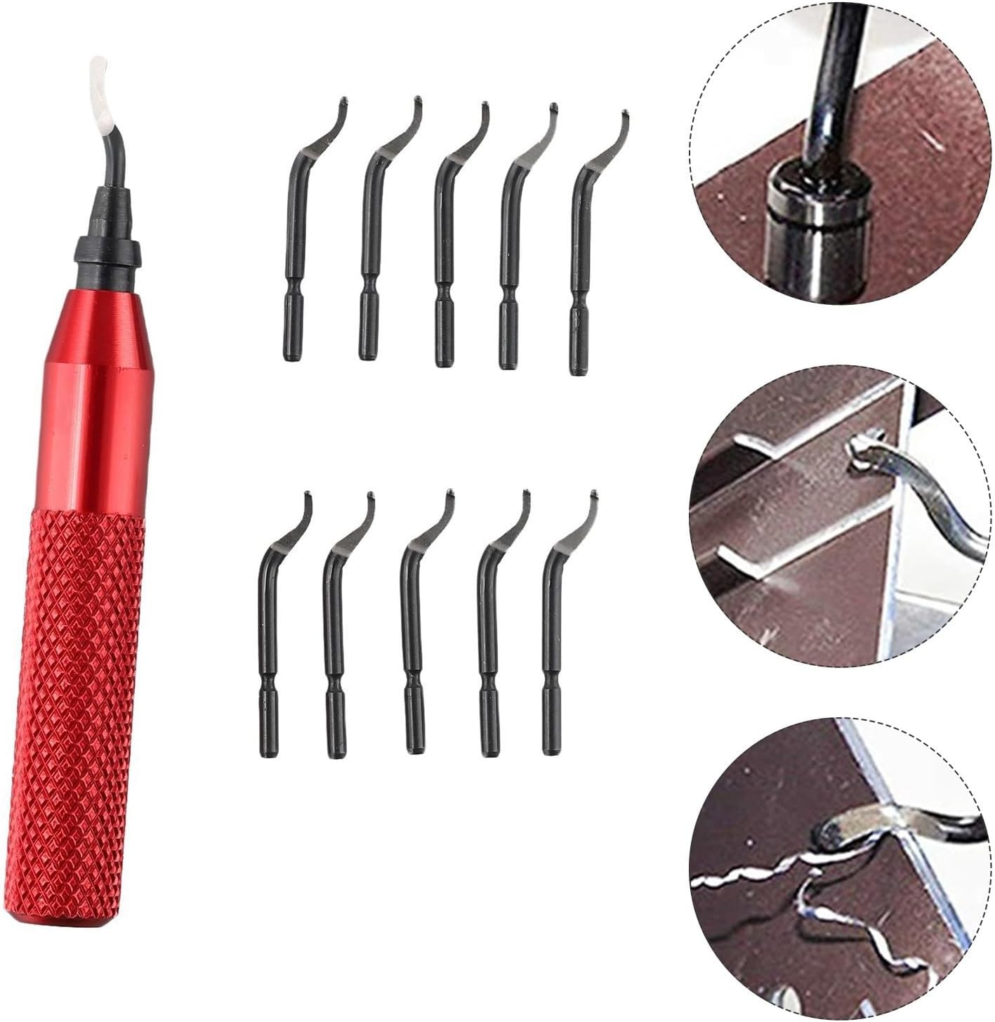 RB3000 Manual Deburring Tool for Metal and Plastic with 10PCS For HSS Trimming, Burr Remover for Aluminum Steel Brass, For Edge Cleaner for Cross Holes and Deep Holes, 3D