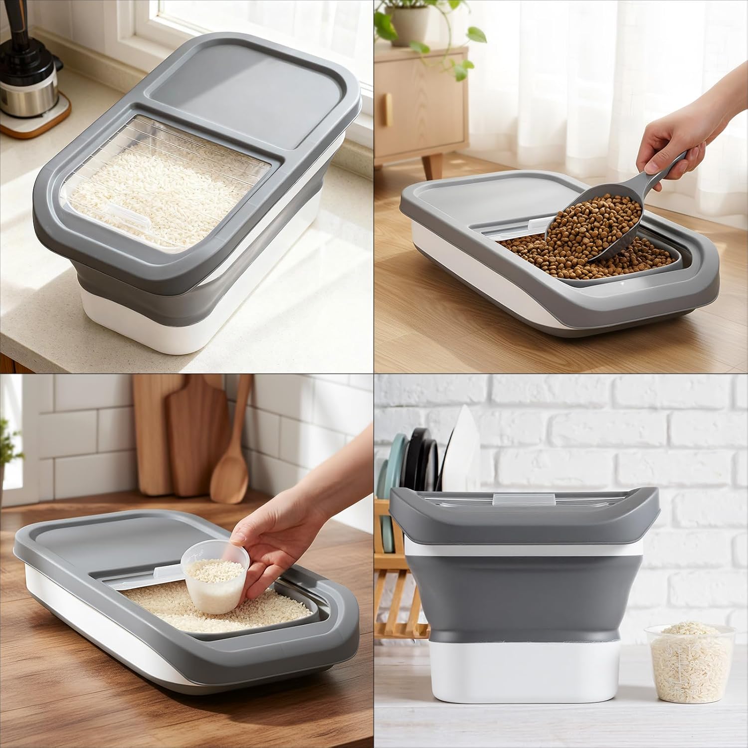 LemonRoad 4 Pack Rice Storage Container 22 Lbs with Airtight Lids, Measuring Cup and Spoon for Dry Food Cereal Grain Cat Bird and Dog Food