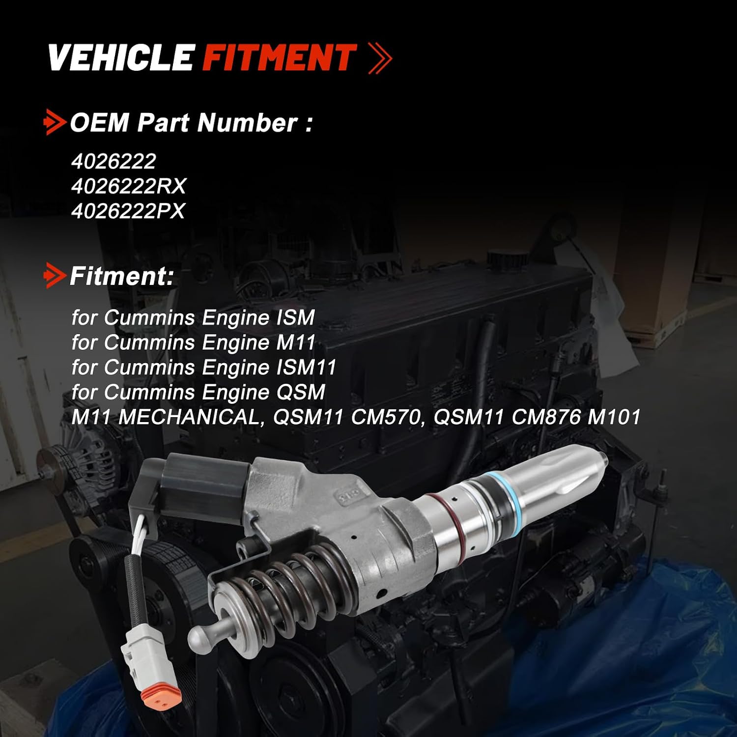 6PCS 4026222 4026222RX 4026222PX Diesel Fuel Injector for Cummins M11 ISM11 QSM11 CM570 CM876 M101 L10 Engine Medium Heavy Duty Truck Petroleum Machinery Generator Sets