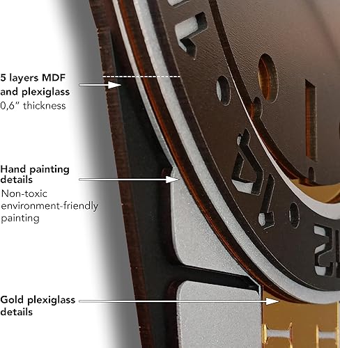 Miniatura 5 de Rolex - Reloj de pared hecho a mano con aspecto de reloj de pulsera, reloj silencioso analógico grande, moderno y grande, reloj de pared de madera a