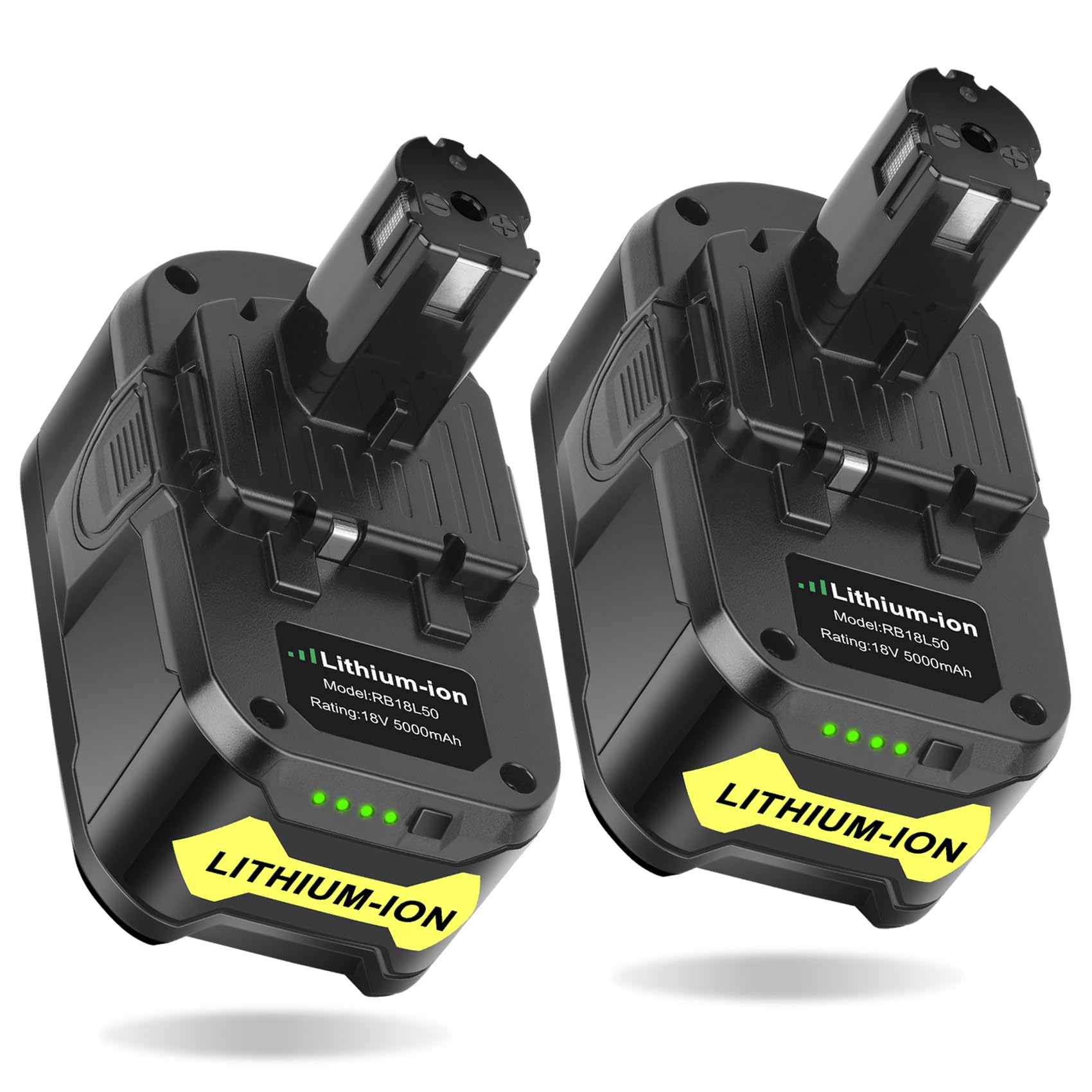 2X 5.0Ah Lithium P108 Batería Compatible para Ryobi 18V Herramienta | Compatible para Ryobi 18 Volt One+ RB18L50 RB18L40 RB18L25 BPL-1815 BPL-1820G P104 P105 P107 con Indicador LED