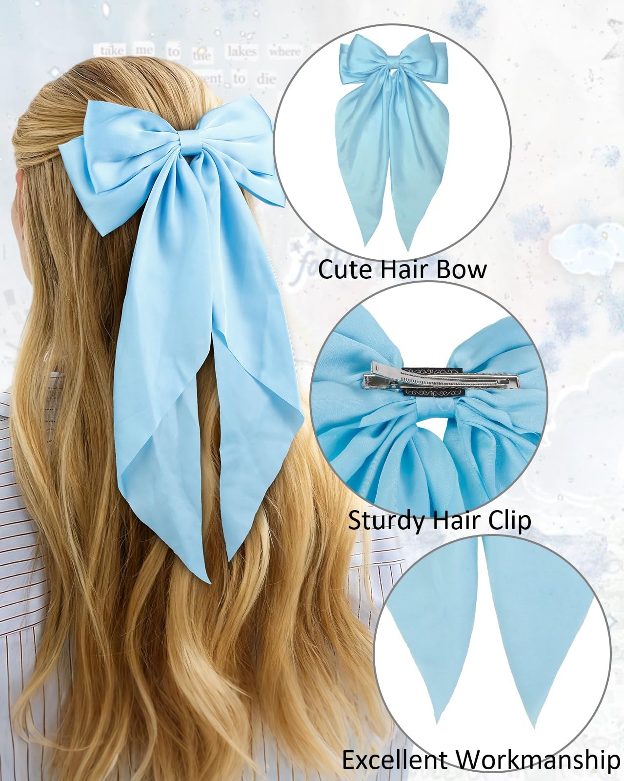 Amazon.com : Light Blue Hair Bow for Women Girls, Big Satin Bow
