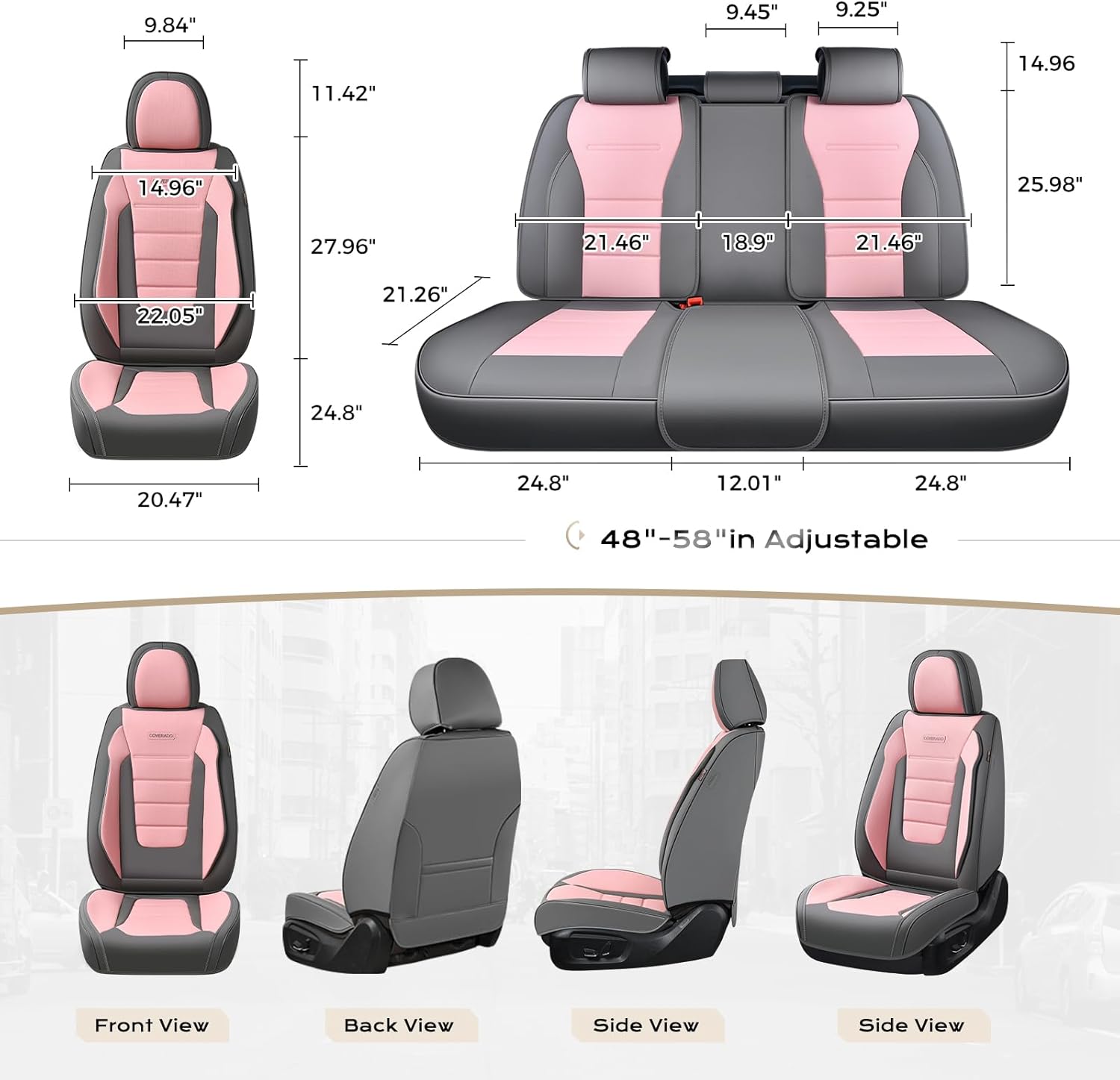 Coverado Car Seat Covers Front, Seat Covers for Cars, Waterproof 2-Pack Car Seat Cushions, Leather Carseat Seat Protectors, Universal Seat Covers Fit for Most Sedans SUV Pick-up Trucks(Gray&Pink)
