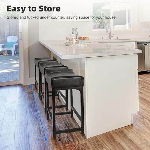 Miniatura 7 de FLYZC Juego de taburetes de bar con altura de mostrador de 2, 24 pulgadas para mostrador de cocina con taburetes de bar de piel sintética y marco de