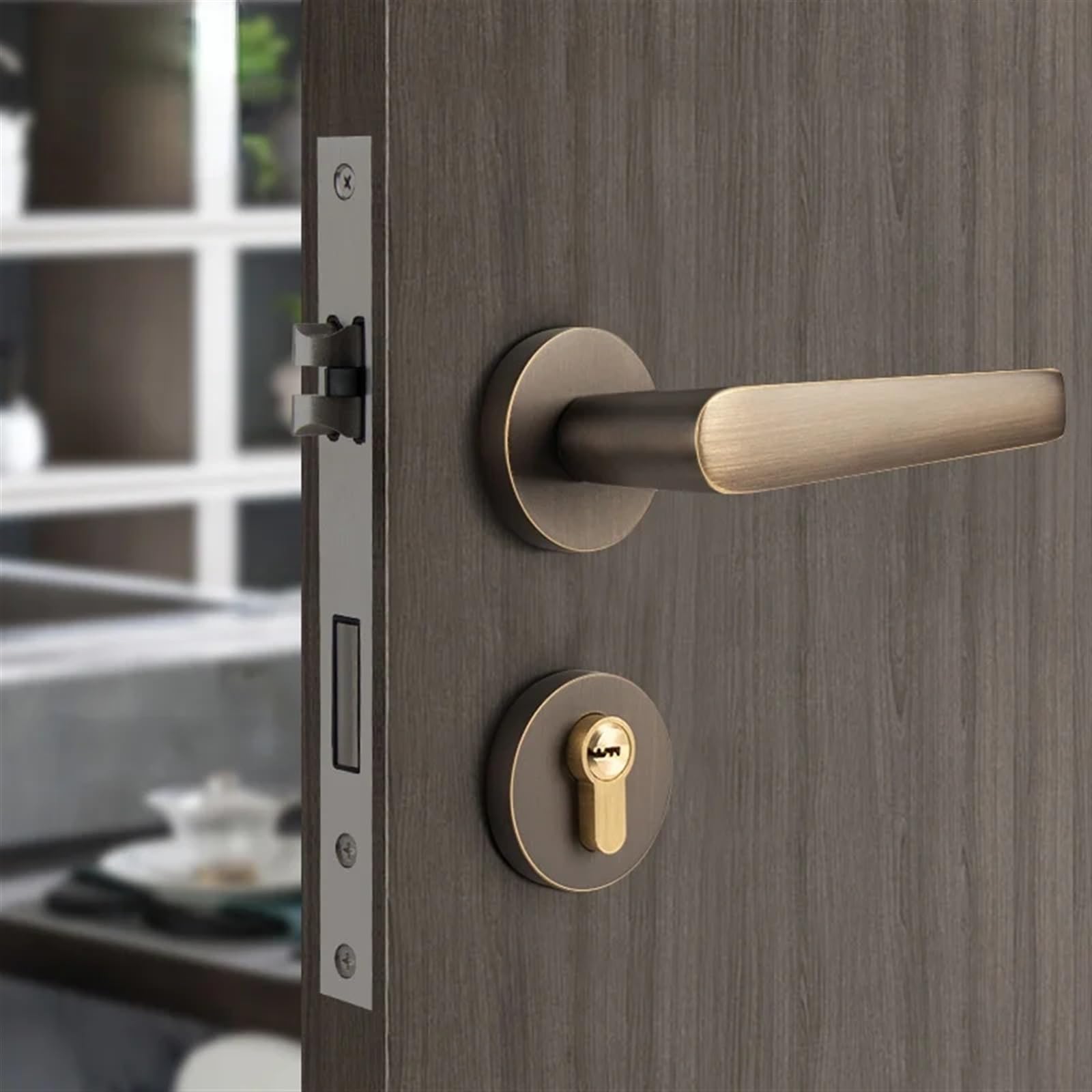 Cerradura de puerta dividida de cobre, silenciosa, con manija for puerta de habitación, cilindro de llave de cobre, cerraduras for dormitorio, hogar, 1 unidad de 45 mm(B-72MM)