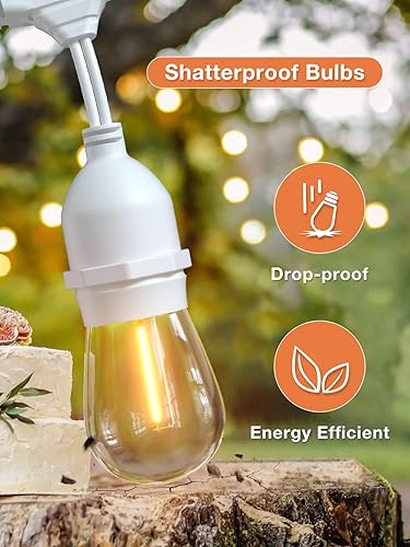 Miniatura 31 de addlon - Tira de luces LED para exteriores de 48 pies con bombillas Edison de 2 W regulables, irrompibles y filamento de grado comercial resistente