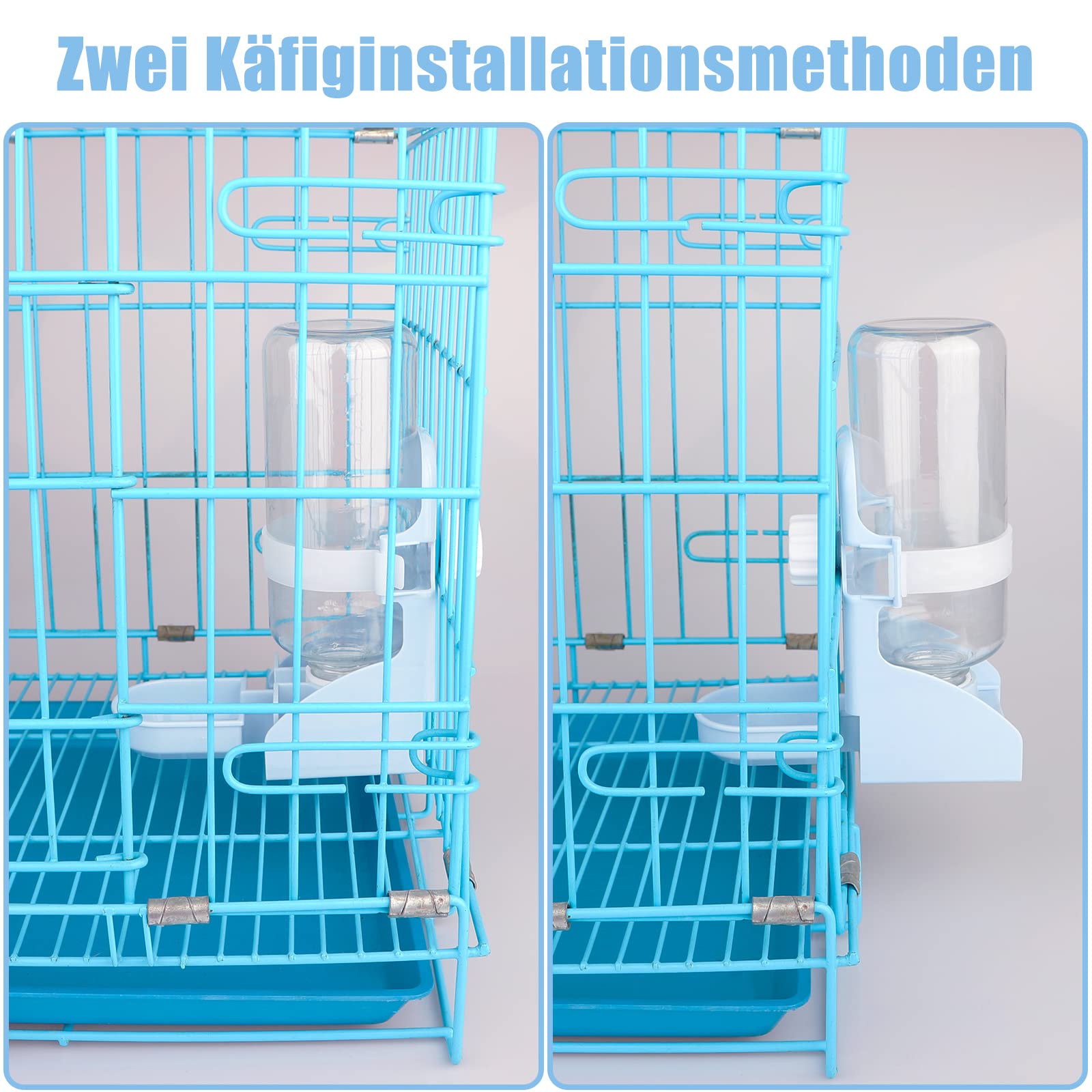 Diyife Butelka na Wodę dla Zwierząt 500 ml, [Dół/Wisząca Dwufunkcyjna] Automatyczny Dozownik Wody dla Małych Zwierząt Odpinany i Łatwy do Czyszczenia, dla Chomika Króliczek Szynszyla Jeż, Niebieski