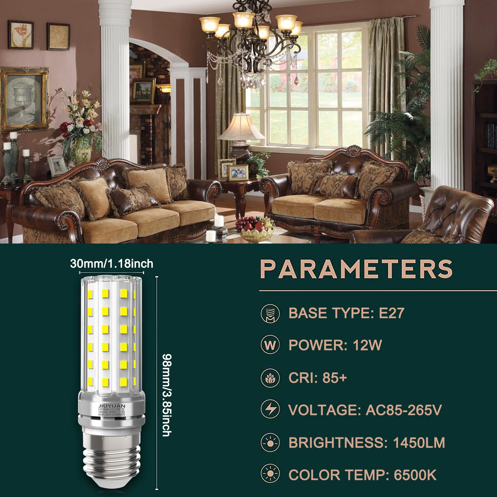 JIUYUAN Lampadina LED E27 12W 1450LM, 6500K Bianco Neutro Lampadine a LED di mais, E27 LED Lampadina 100W equivalenti a incandescenza, Non Dimmerabile-4 pezzi